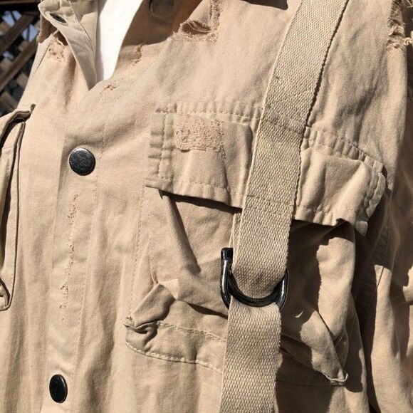 NWOT Carmar Distressed Lightweight Tan Utility Jacket - Picture 6 of 8